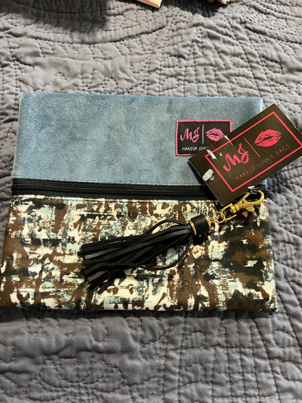 Makeup Junkie Bags Blue & Brown velvet